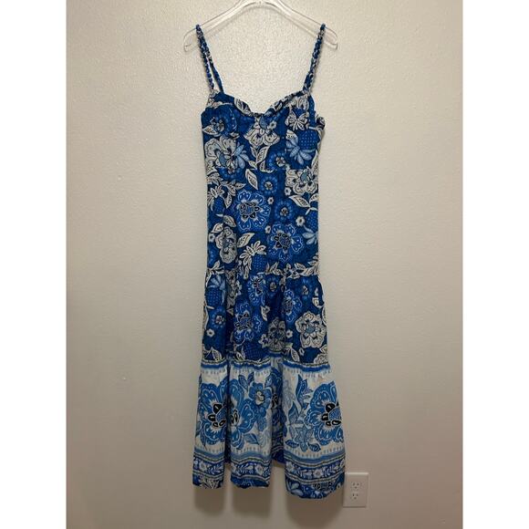 Farm Rio Full of Flowers Organic Cotton Midi Dress Blue Sz Small - Picture 4 of 10